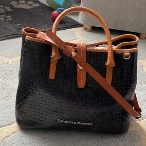 Dooney & Bourke Black Woven Satchel with Tan Trim